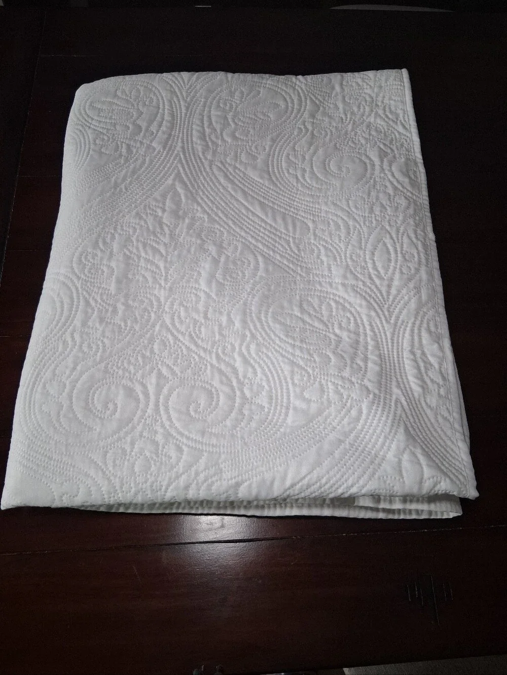 White Quilted Bedspread with Paisley Stitching